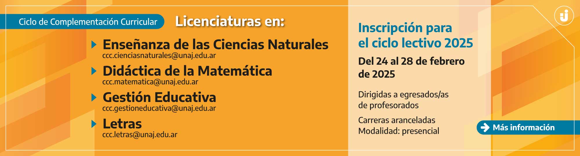 Carreras del Ciclo de Complementación Curricular | Preinscripción: del 24 al 28 de febrero de 2025