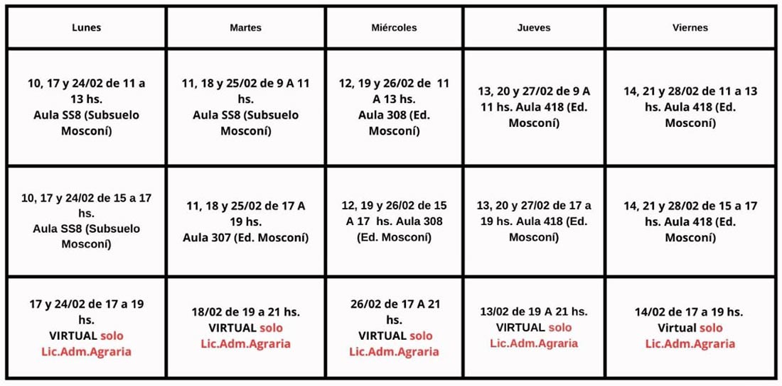 Cuadro Horarios Talleres de Lengua