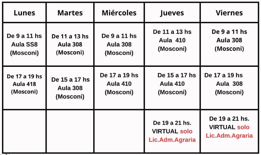 Horario Talleres de Matemática